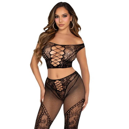 Crop top et legging résille épaules dénudées noir – Leg Avenue