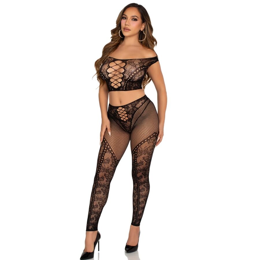 Crop top et legging résille épaules dénudées noir – Leg Avenue