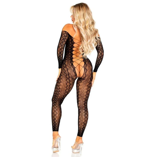 Leg Avenue Bodystocking Sans Fourche en Dentelle Serpent Exotique Noire