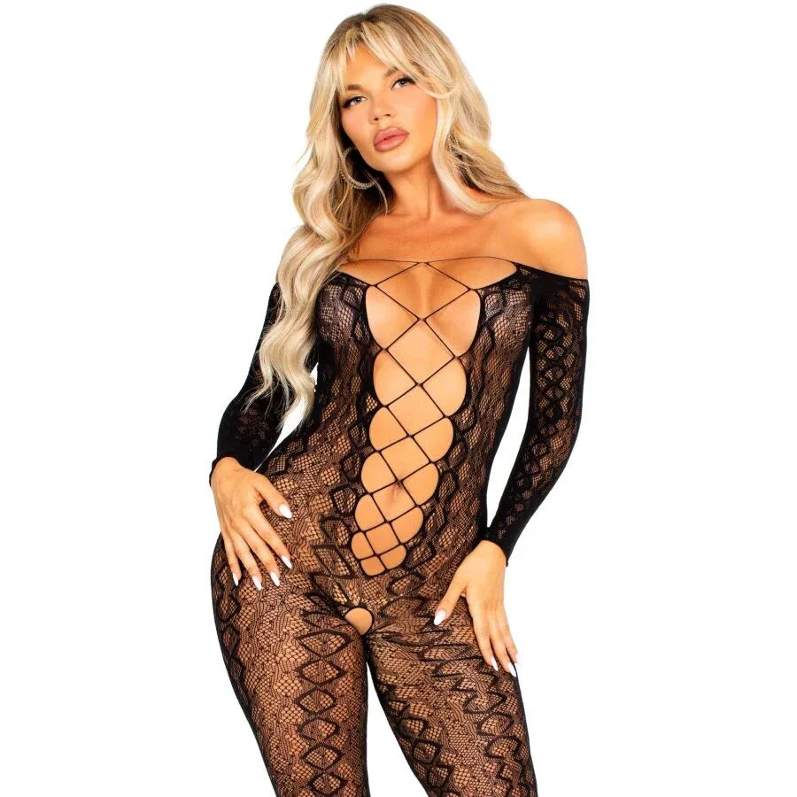 Leg Avenue Bodystocking Sans Fourche en Dentelle Serpent Exotique Noire