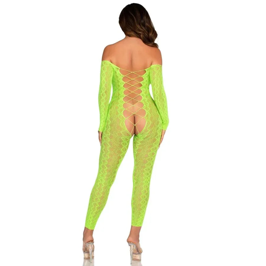 Leg Avenue Bodystocking Sans Fourche en Dentelle Serpent Exotique Vert Fluo