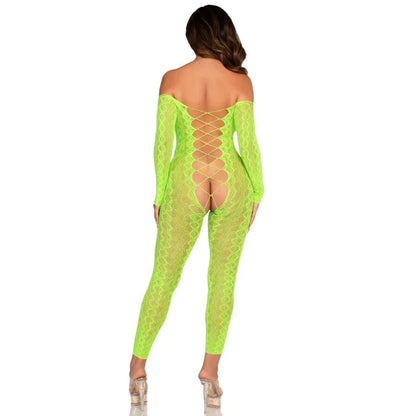 Leg Avenue Bodystocking Sans Fourche en Dentelle Serpent Exotique Vert Fluo