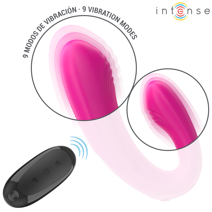 Janet double stimulateur et vibrateur en u avec télécommande rose – Intense