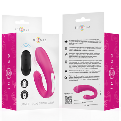 Janet double stimulateur et vibrateur en u avec télécommande rose – Intense