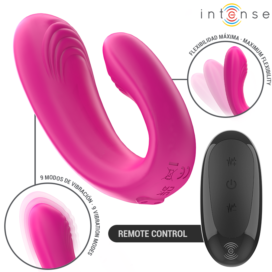 Janet double stimulateur et vibrateur en u avec télécommande rose – Intense