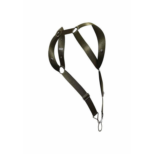 Harnais homme MOB DNGEON Straight Back vert kaki seul sur fond blanc, vue avant