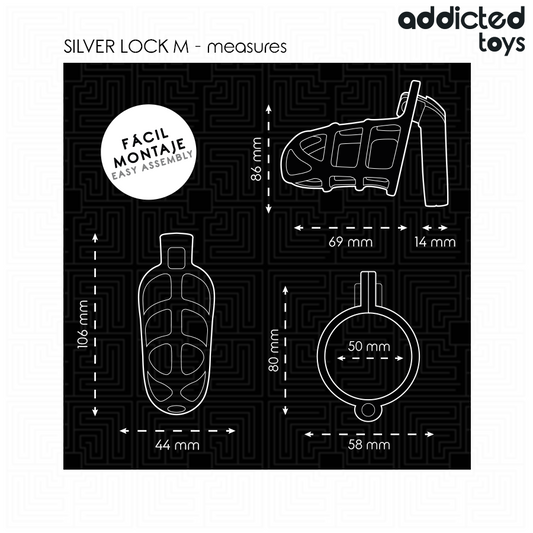 ADDICTED TOYS LOCKED - CAGE À PÉNIS EN MÉTAL AVEC VERROU ARGENT TAILLE M