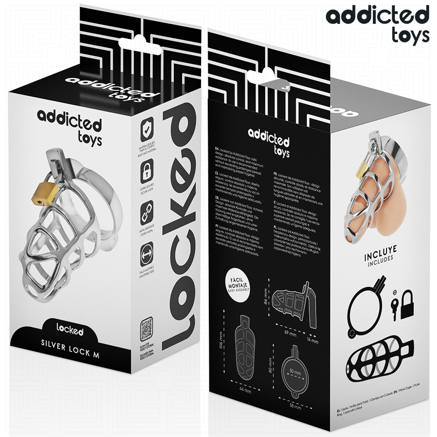 ADDICTED TOYS LOCKED - CAGE À PÉNIS EN MÉTAL AVEC VERROU ARGENT TAILLE M