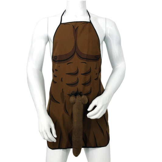 Tablier musclé avec pénis 3d en ton marron – Diablo Picante