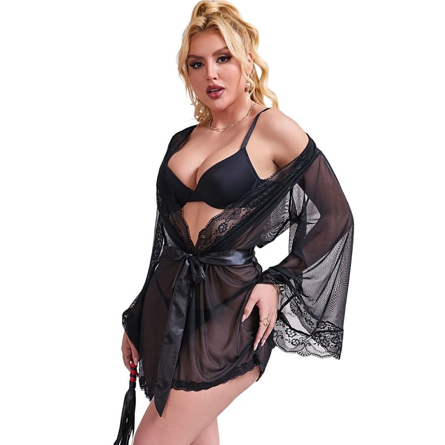 SUBBLIME - VESTIDO DE TELA TRANSPARENTE CON DETALLE DE ENCAJE NEGRO L/XL