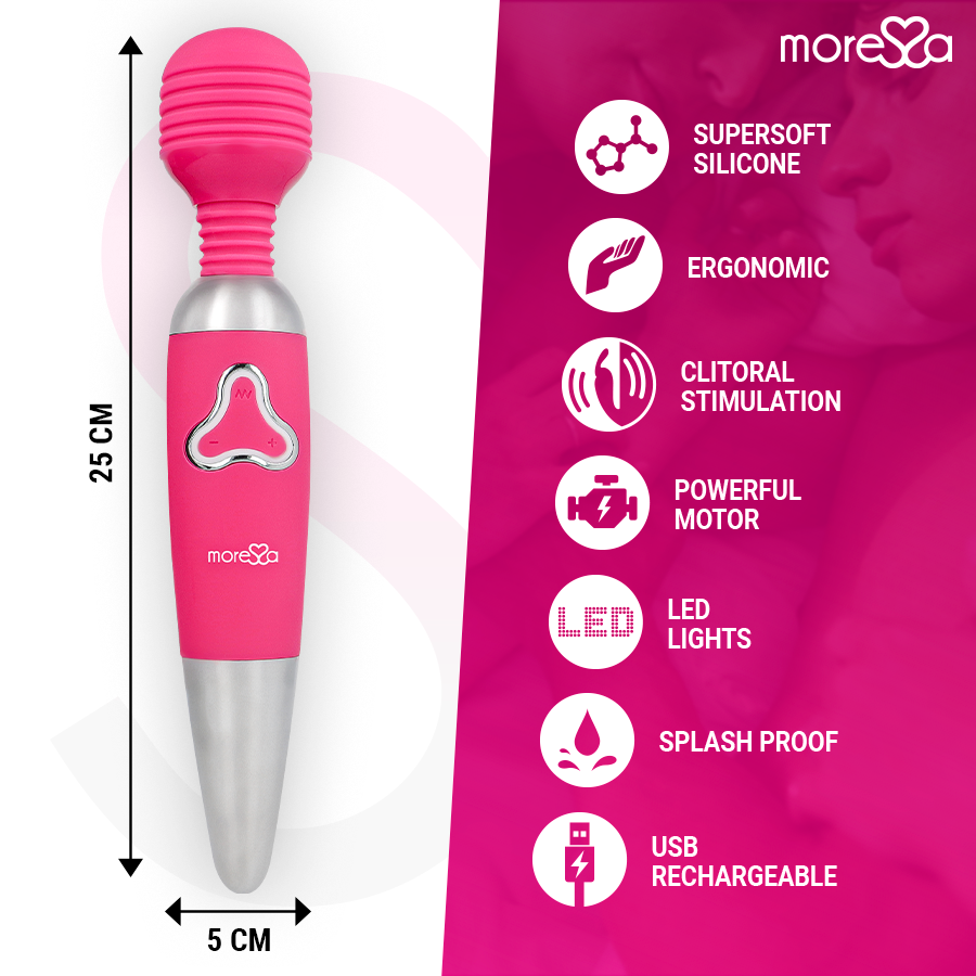 MORESSA - ODILON WAND POWERFUL MOTOR PLUS TWO PREMIUM SILICONE RECHARGEABLE HEADS