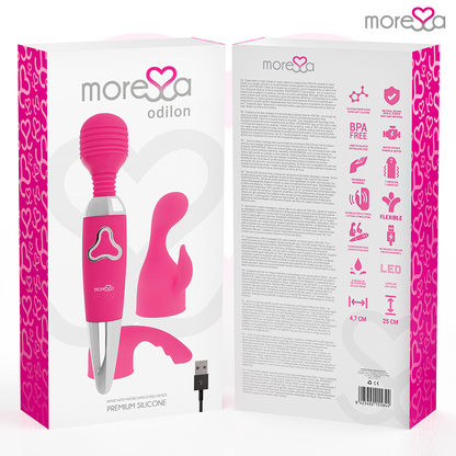 MORESSA - ODILON WAND POWERFUL MOTOR PLUS TWO PREMIUM SILICONE RECHARGEABLE HEADS
