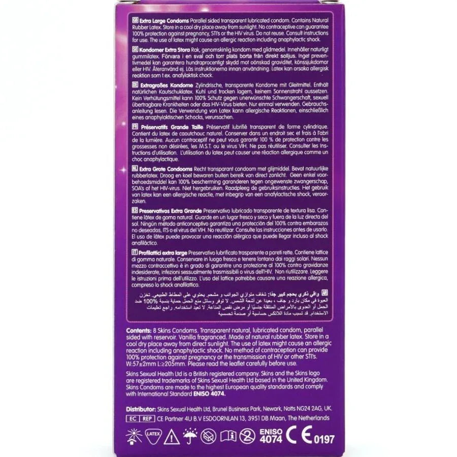 Skins – Pack de 8 Préservatifs Extra Larges Premium