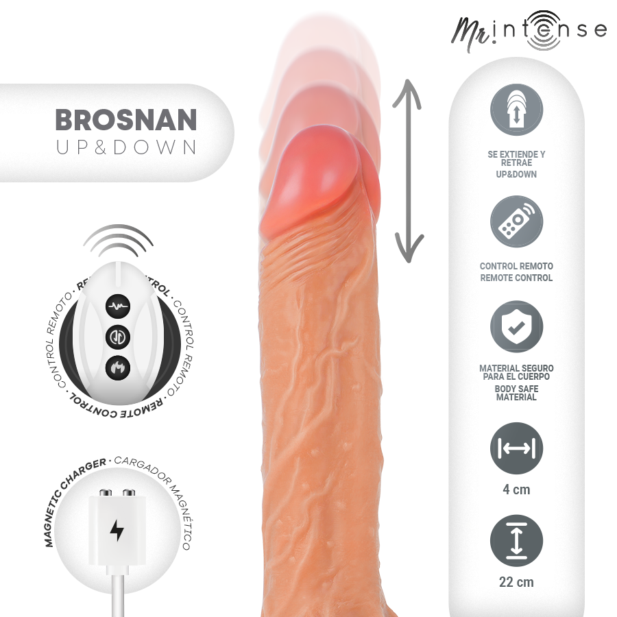 Brosnan réaliste multifonctionnel avec vibration télécommande haut / bas 22 cm - ou - 4 cm
