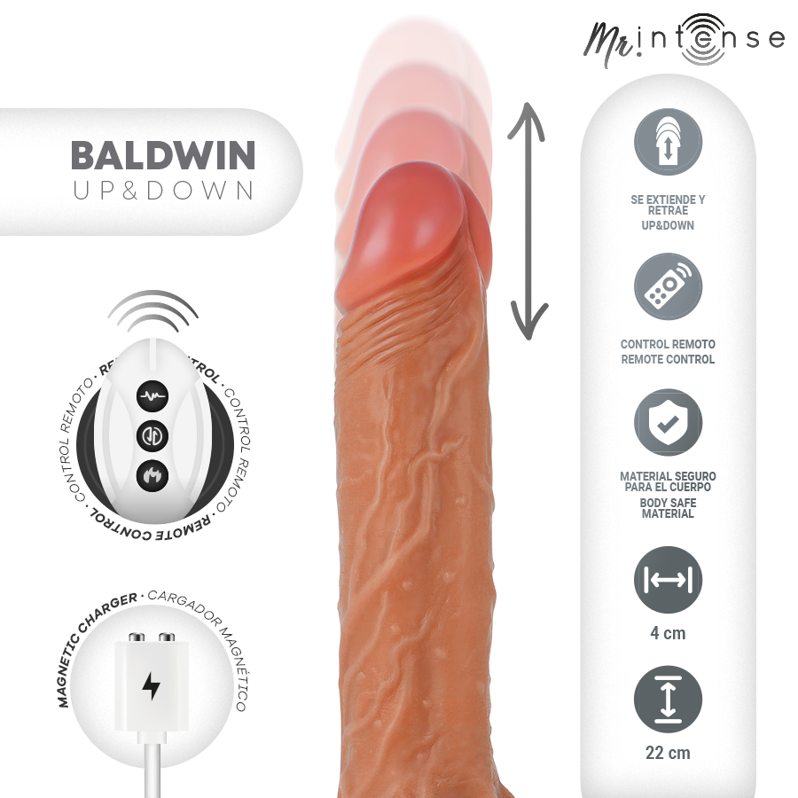 Baldwin réaliste multifonctionnel avec vibration télécommande haut / bas 22 cm - ou - 4 cm