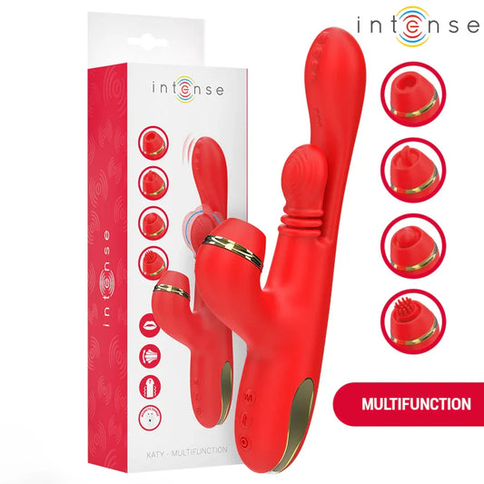 Intense Stimulateur de Clitoris Multifonction Katy 4 Têtes Interchangeables Rouge