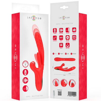 INTENSE - KAROL VIBRATEUR MULTIFONCTION POUSSÉE & STIMULATION & ONDES STIMULANTES ROUGE