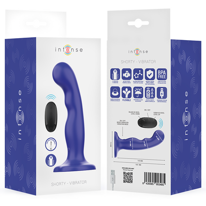 INTENSE - SHORTY VIBRATEUR AVEC VENTOUSE TÉLÉCOMMANDE BLEUE