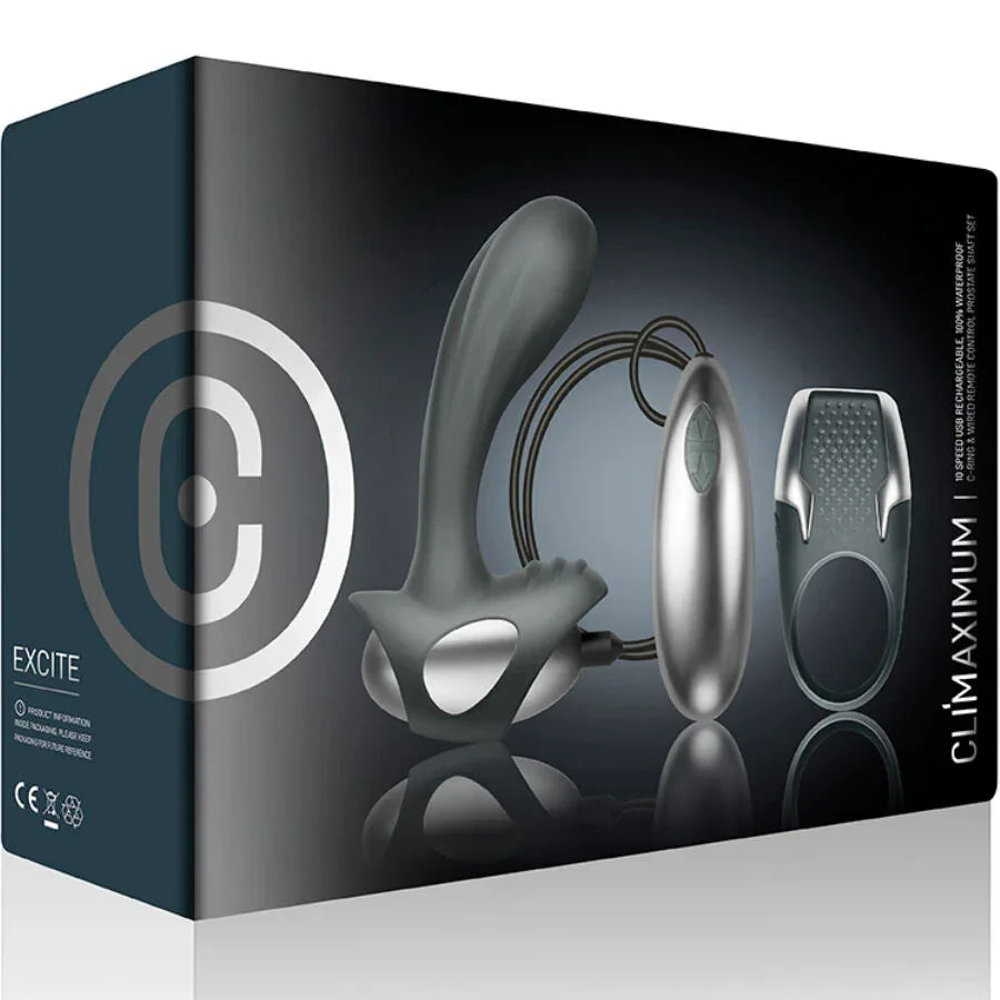 Climaximum – Kit Excite Anneau Pénitentiaire + Masseur de Prostate à Fil