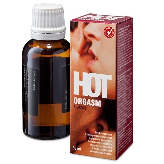 Flacon de 30 ml des Gouttes d’orgasme chaud COBECO avec étiquette rouge et noire, stimulant le plaisir intime