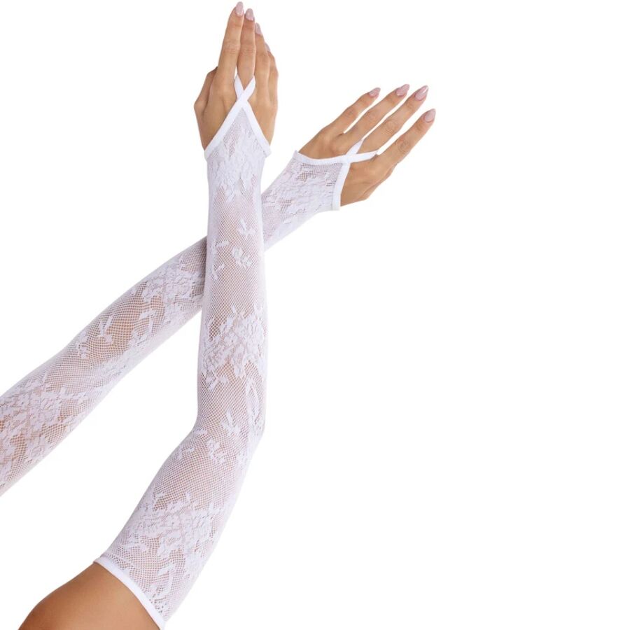Gants chauffants extra longs en dentelle florale blancs – Leg Avenue
