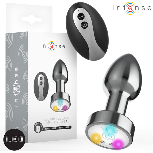 Vibrateur plug anal vibrant en métal avec lumières LED et télécommande – Intense