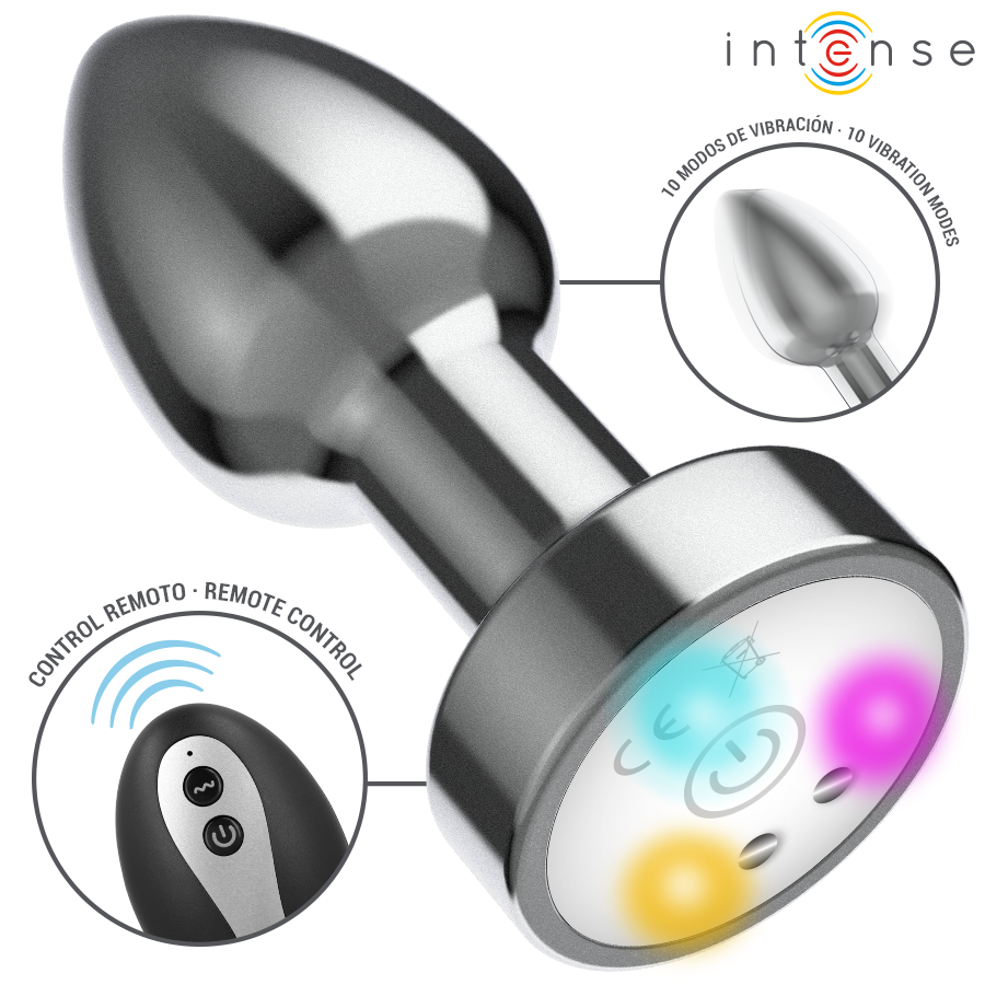 Vibrateur plug anal vibrant en métal avec lumières LED et télécommande – Intense