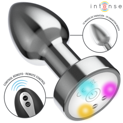 Vibrateur plug anal vibrant en métal avec lumières LED et télécommande – Intense