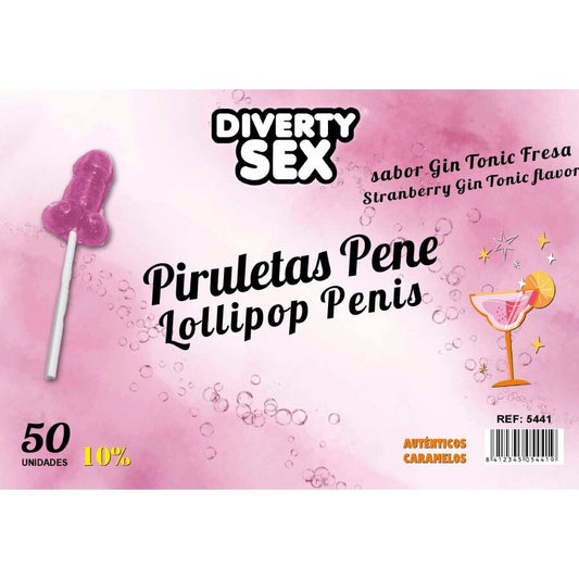 Lot de 50 sucettes pénis gin tonic saveur fraise 10% alcool – Diablo Goloso
