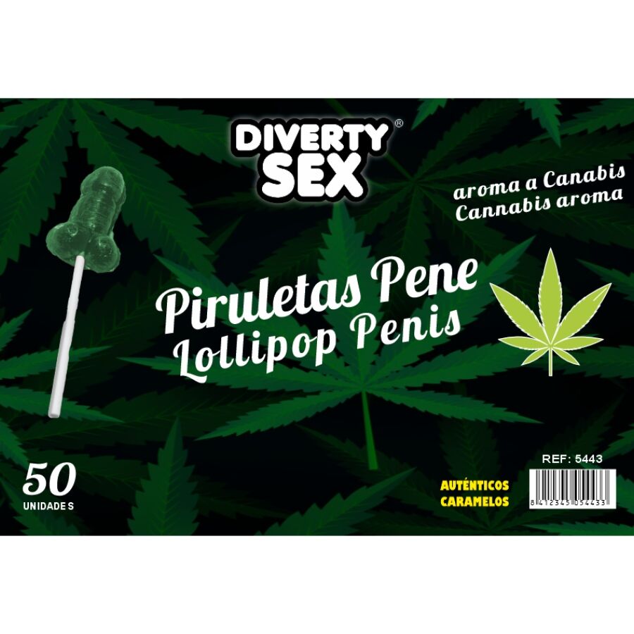 Lot de 50 sucettes pénis arôme cannabis – Diablo Goloso