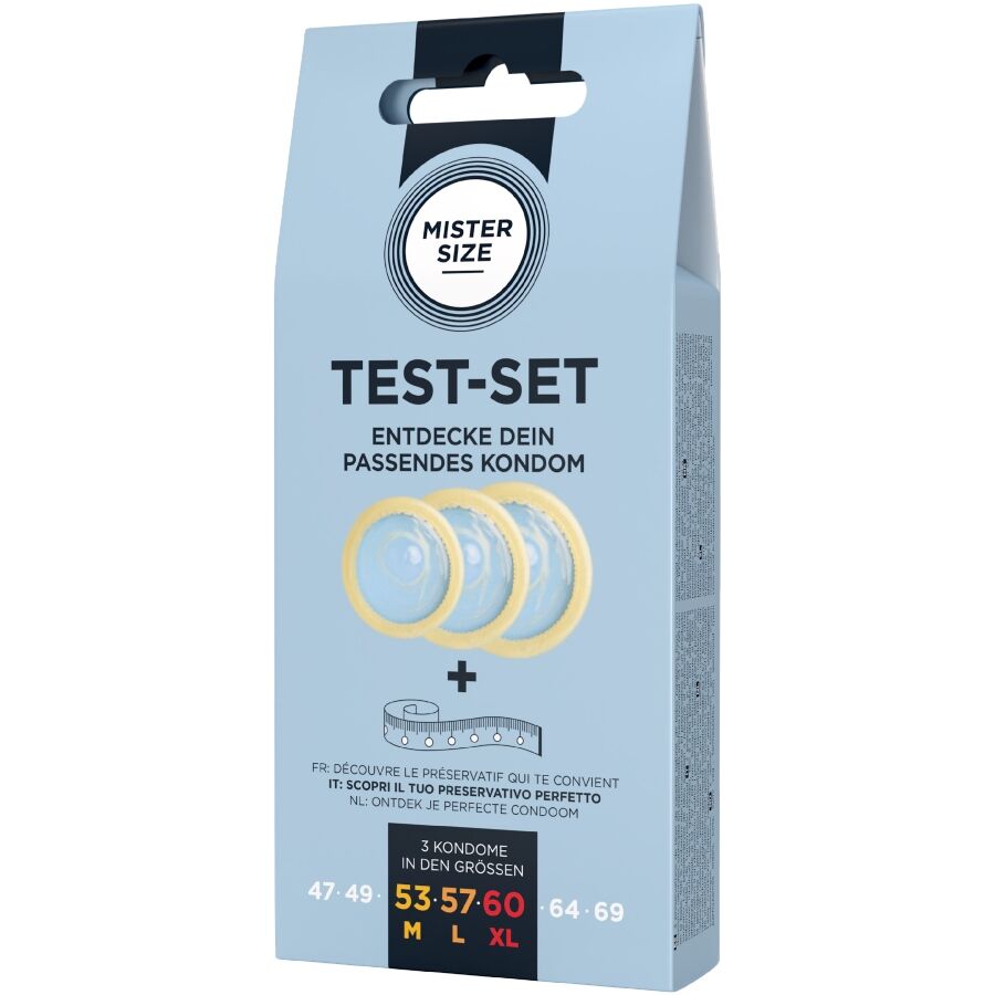 Kit de test : 3 préservatifs de tailles différentes + mélange à points – Mister Size