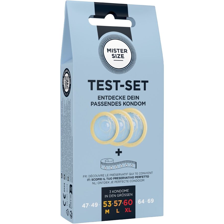 Kit de test : 3 préservatifs de tailles différentes + mélange à points – Mister Size