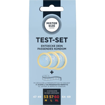 Kit de test : 3 préservatifs de tailles différentes + mélange à points – Mister Size