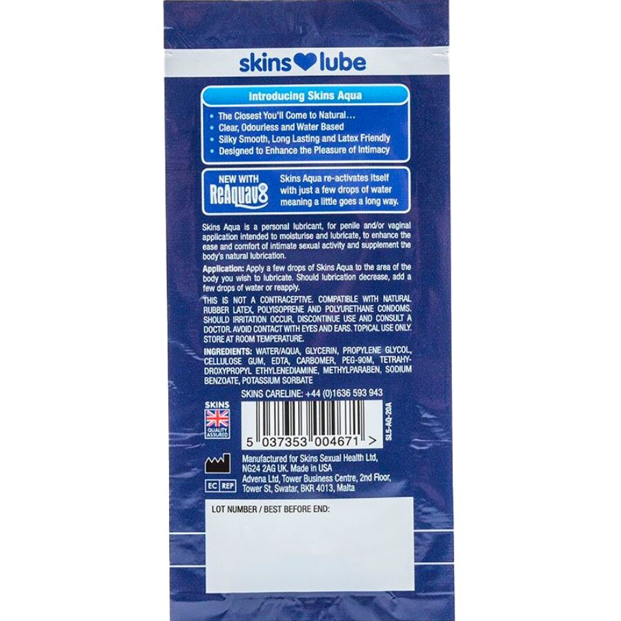 Aqua lubrifiant à base d'eau dose unique 5 ml – Skins