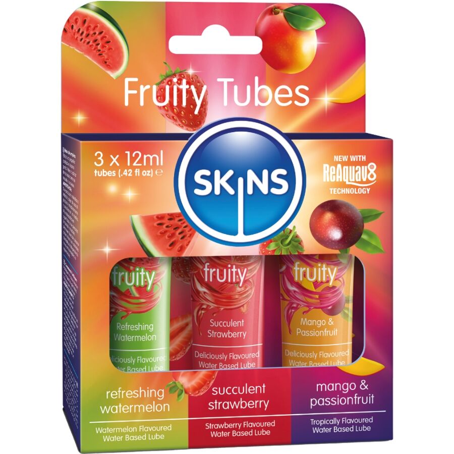 Lubrifiant pastèque fraise et mangue 3 x 12 ml – Kit De Lubrifiants Fruités Skins