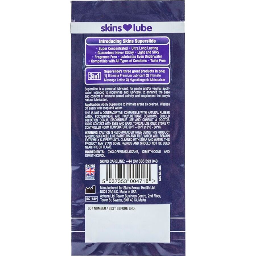 Superslide lubrifiant à base de silicone dose unique 5 ml – Skins