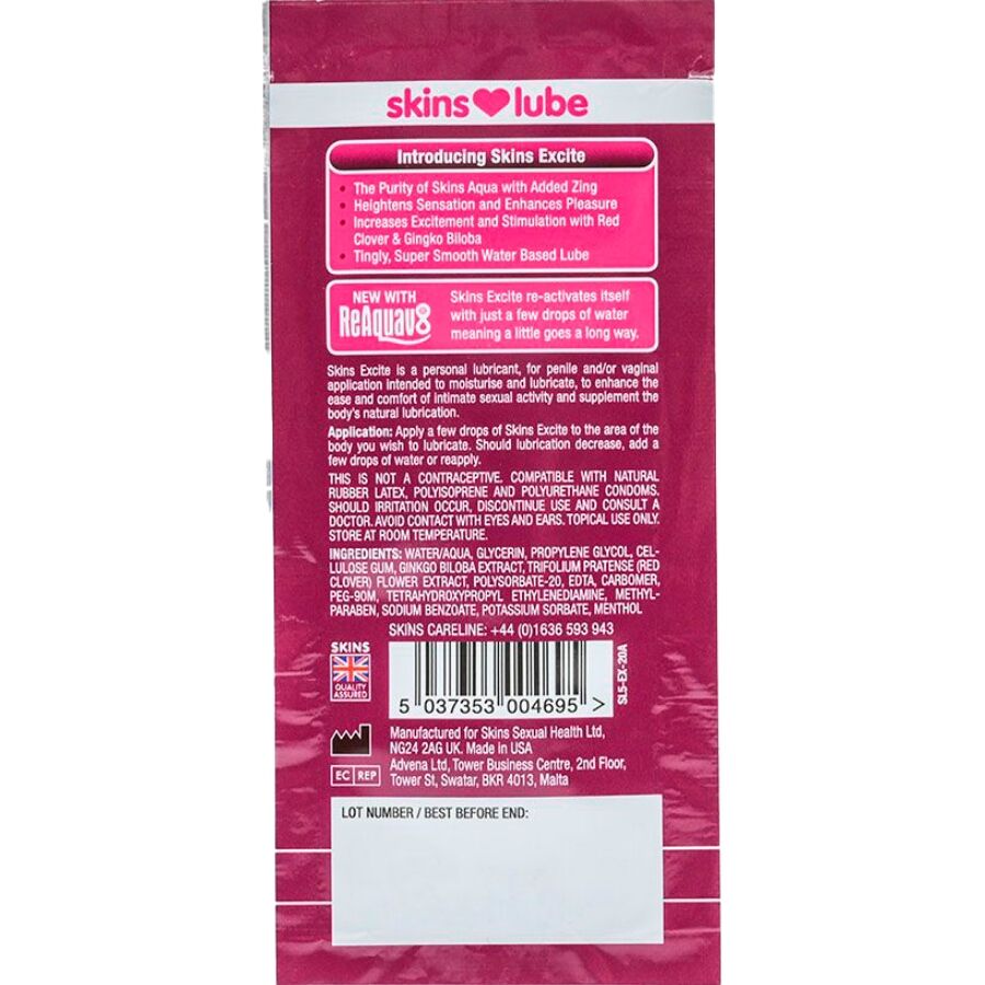 Excite lubrifiant à base d'eau dose unique 5 ml – Skins