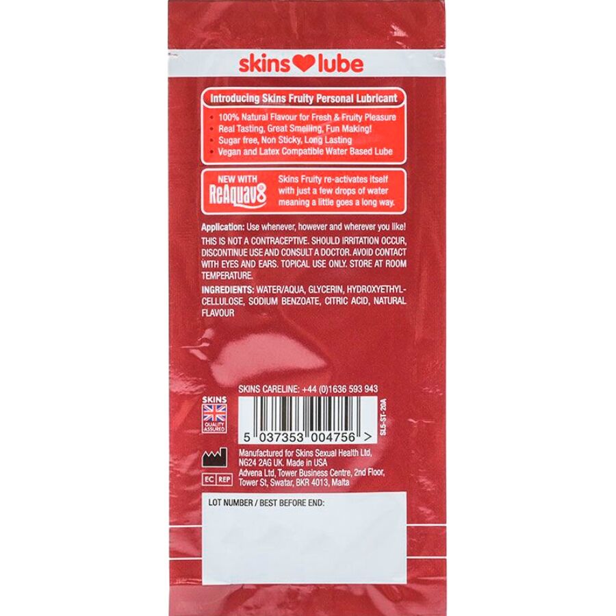 Lubrifiant fruité à base d'eau fraise dose unique 5 ml – Skins
