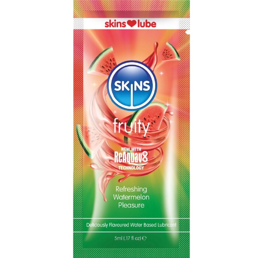 Lubrifiant fruité à base d'eau parfum pastèque dose unique 5 ml – Skins