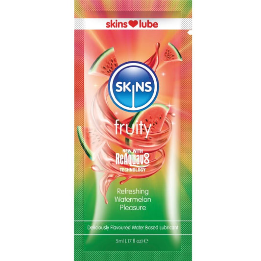 Lubrifiant fruité à base d'eau parfum pastèque dose unique 5 ml – Skins