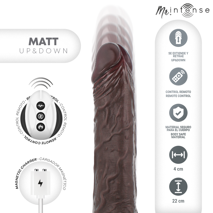 Matt réaliste multifonction avec vibration haut et bas et télécommande 22 cm -o- 4 cm – Mr