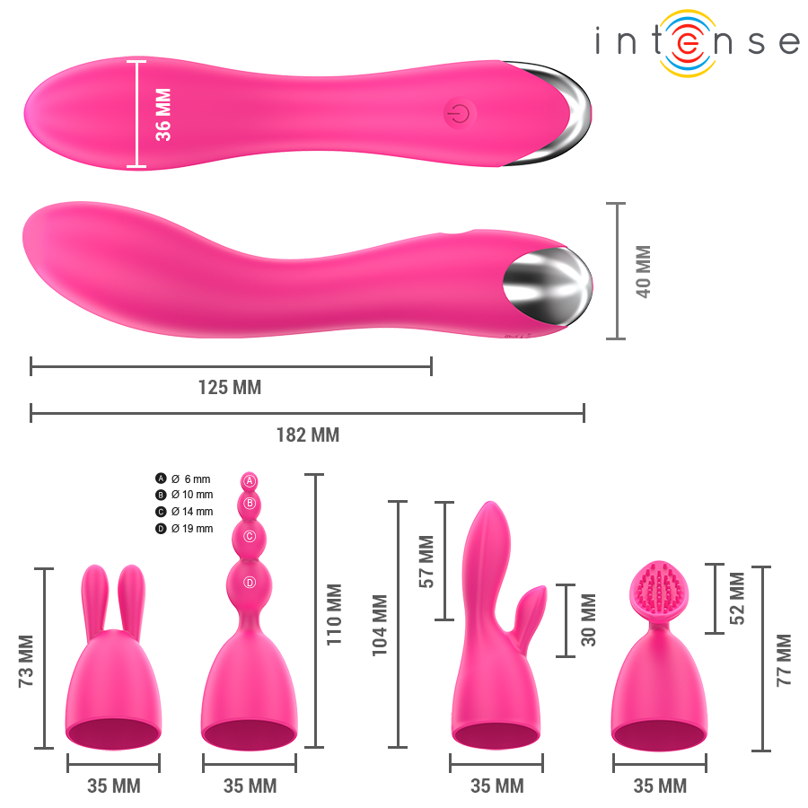 Vibrateur cher avec 20 modes de mouvements et embouts interchangeables – Intense