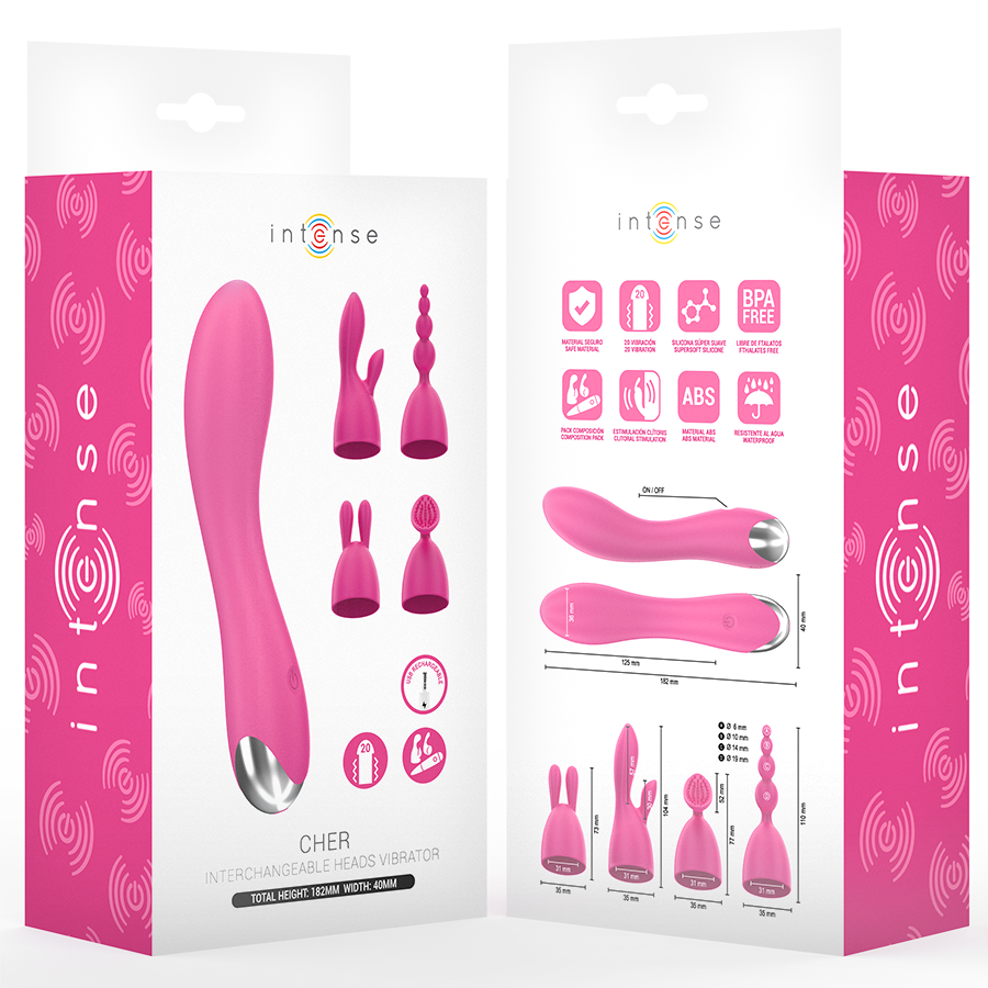 Vibrateur cher avec 20 modes de mouvements et embouts interchangeables – Intense