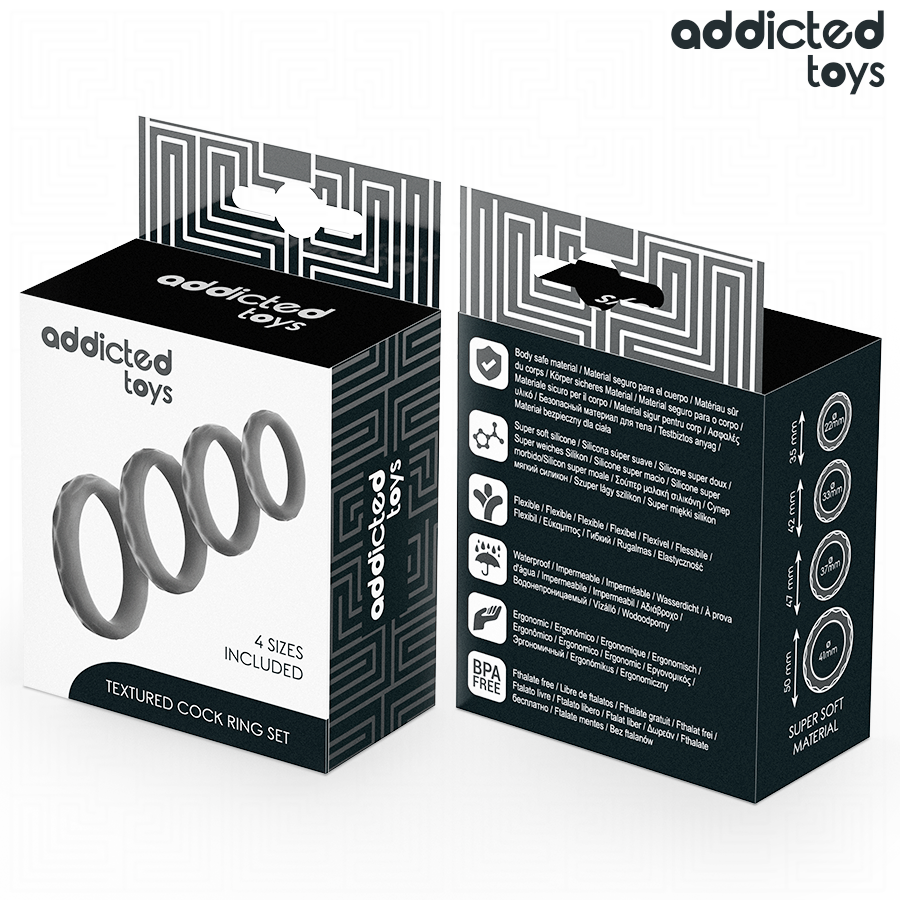 Ensemble d'anneaux pénis texturés 4 tailles – Addicted Toys