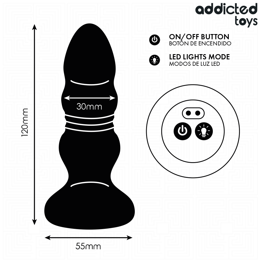 Vibrateur plug anal rotatif et vibrant télécommande avec lumière LED – Addicted Toys