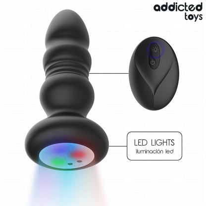 Vibrateur plug anal rotatif et vibrant télécommande avec lumière LED – Addicted Toys