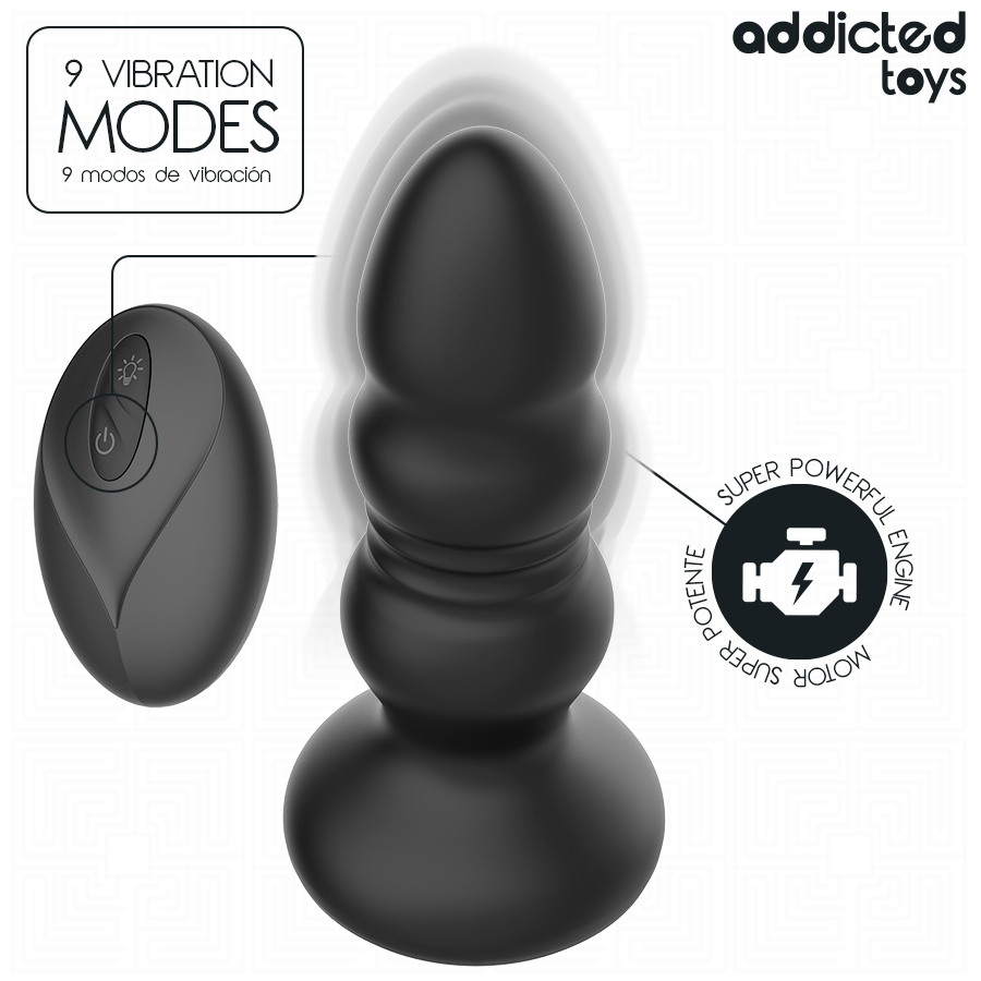 Vibrateur plug anal rotatif et vibrant télécommande avec lumière LED – Addicted Toys