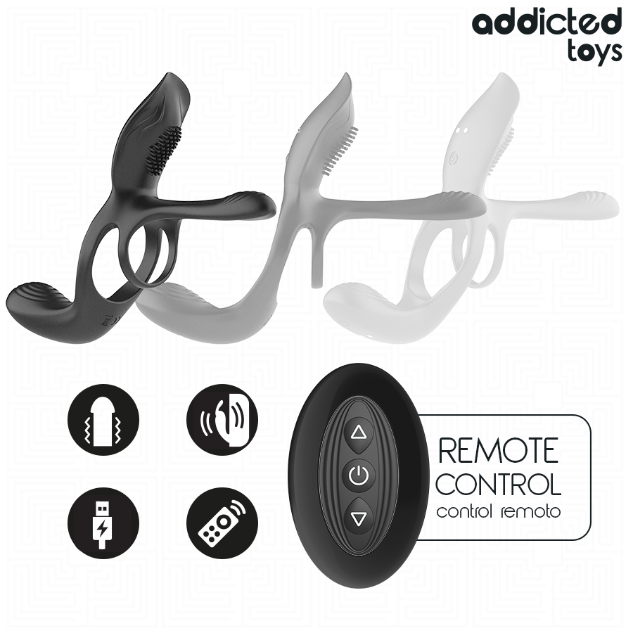 Stimulateur clitoridien anneau double pénis avec stimulateur clitorial – Addicted Toys