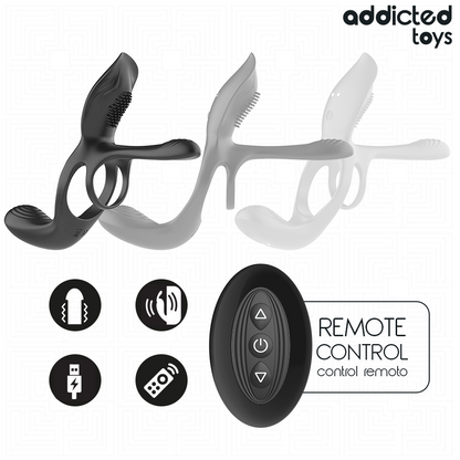 Stimulateur clitoridien anneau double pénis avec stimulateur clitorial – Addicted Toys