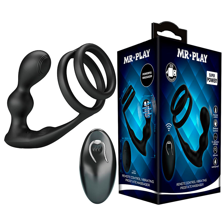 Vibrateur plug anal vibrant avec anneau pénis et télécommande – Mr Play